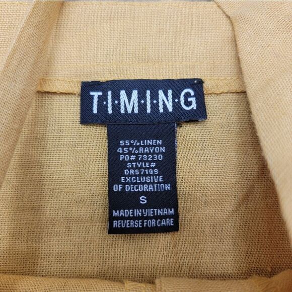 Timing Linen Butter Yellow Lagenlook Mini Dress Button Down Spaghetti Size S - Picture 3 of 6